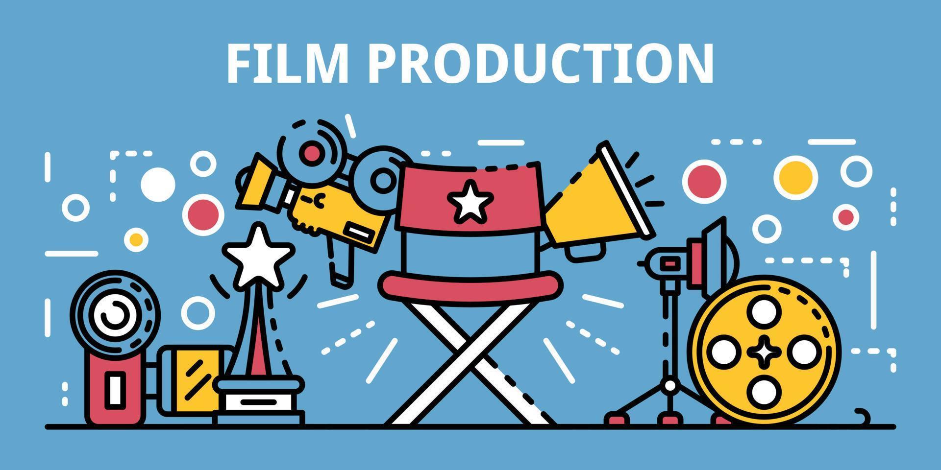 banner de producción cinematográfica, estilo de esquema vector
