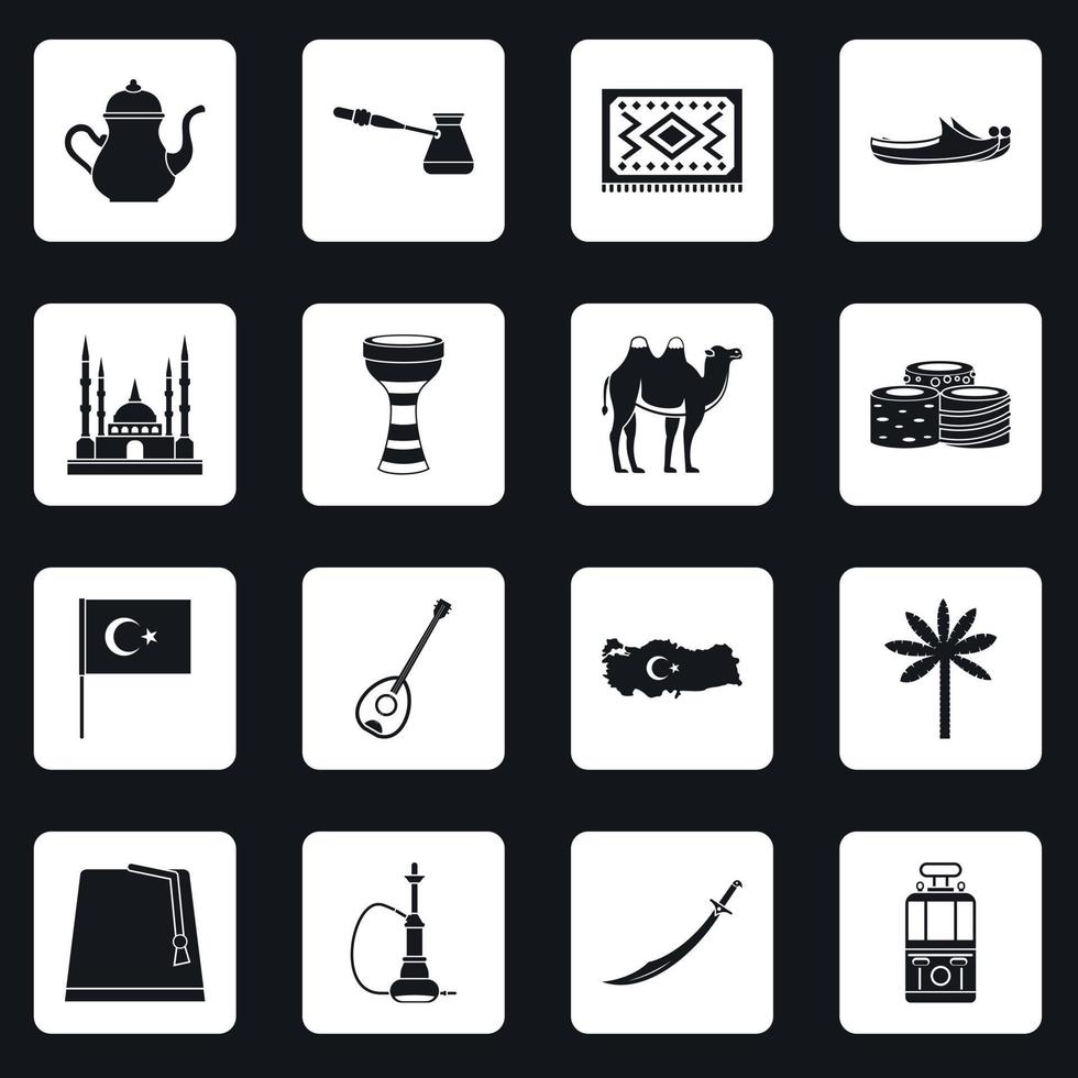 Turkey travel icons set squares vector