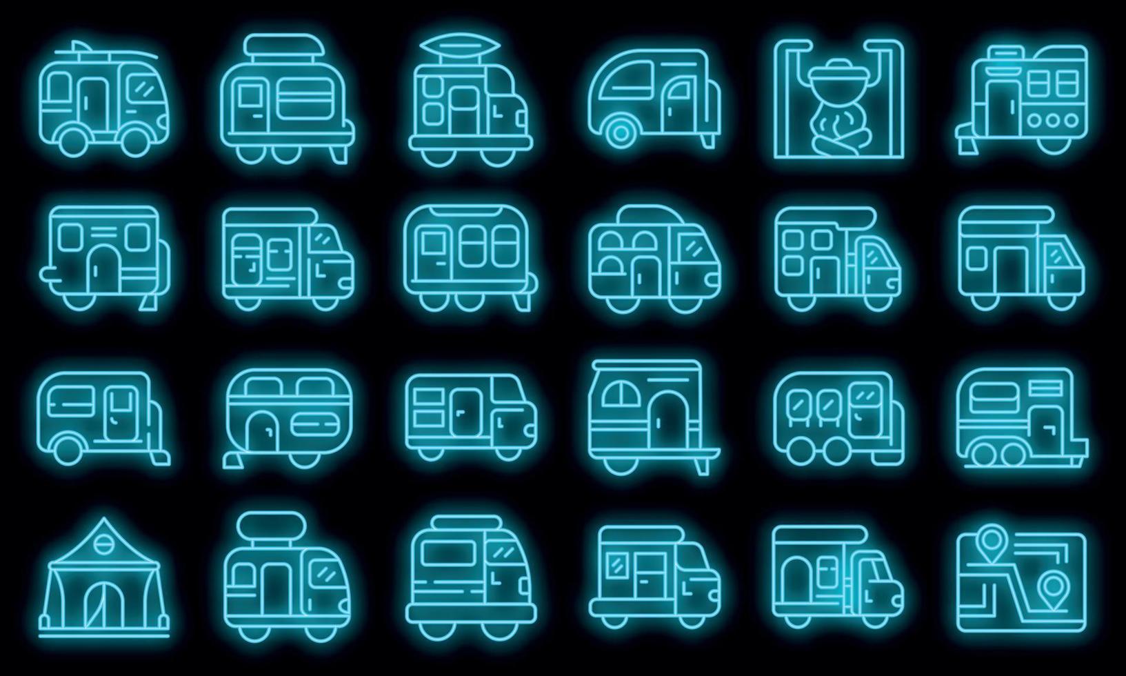 Auto camping icons set vector neon