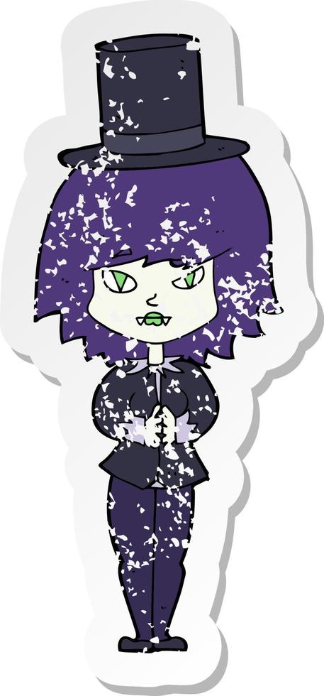 retro distressed sticker of a cartoon halloween vampire girl vector