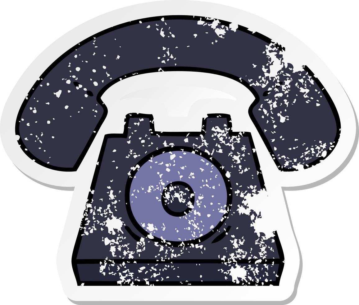 distressed sticker of a cute cartoon old telephone vector