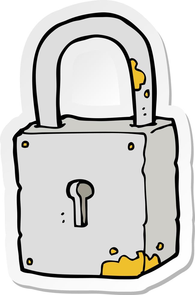 sticker of a cartoon rusty lock vector