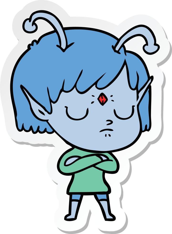 sticker of a cartoon alien girl vector