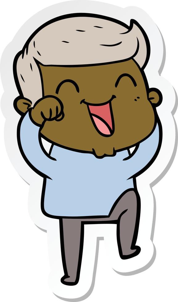 sticker of a cartoon man laughing vector
