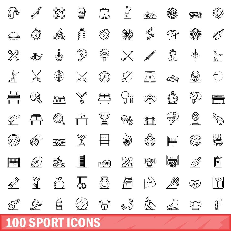 100 sport icons set, outline style vector