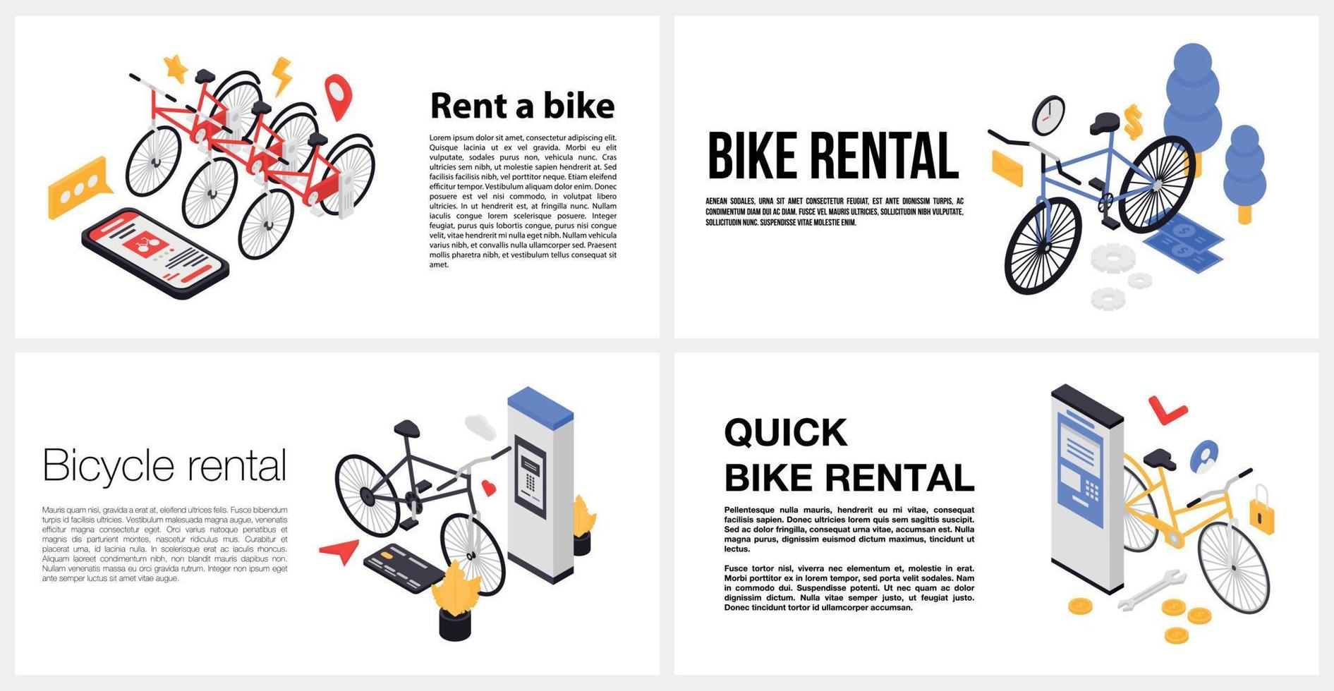 Rent a bike banner set, isometric style vector