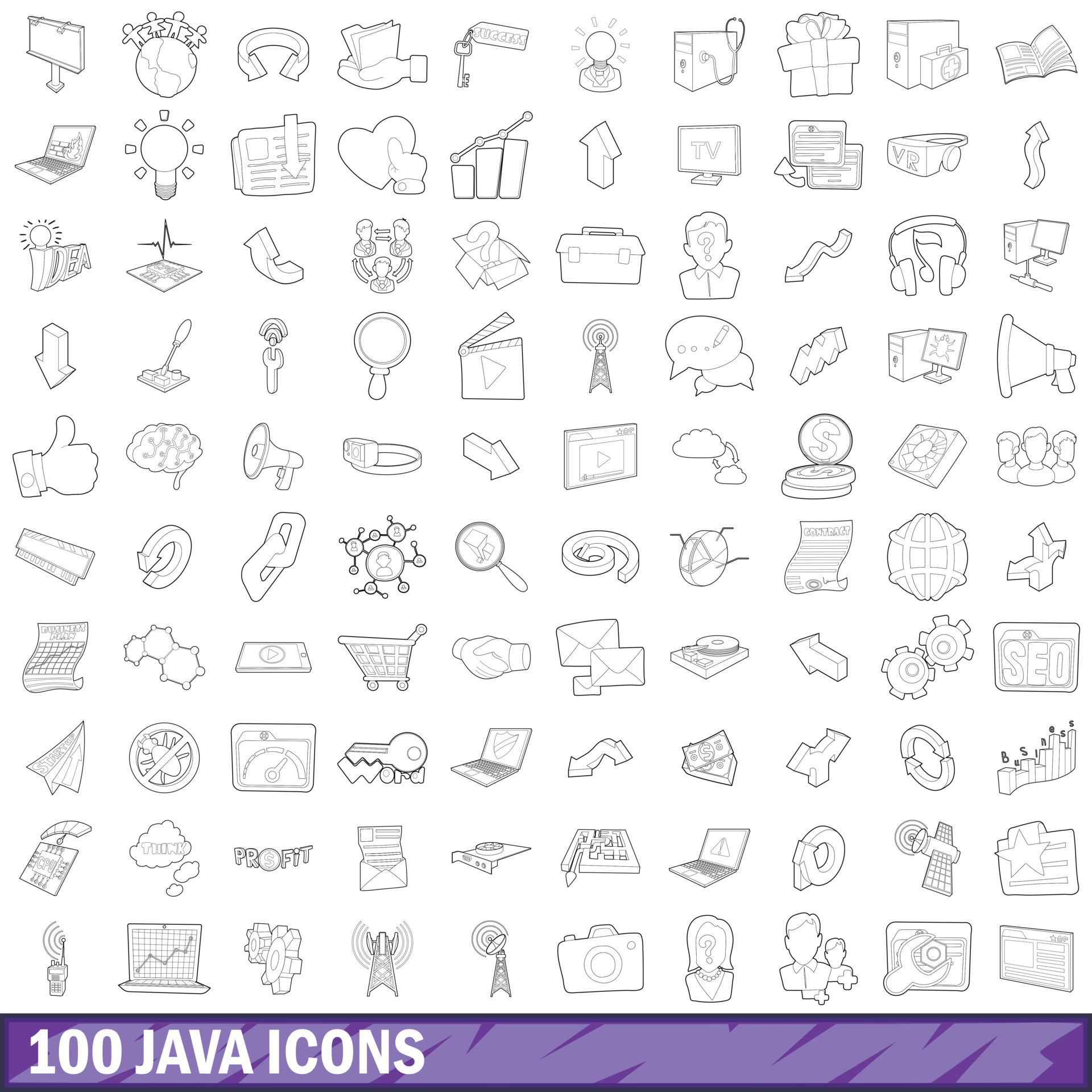100 java icons set, outline style 8455038 Vector Art at Vecteezy