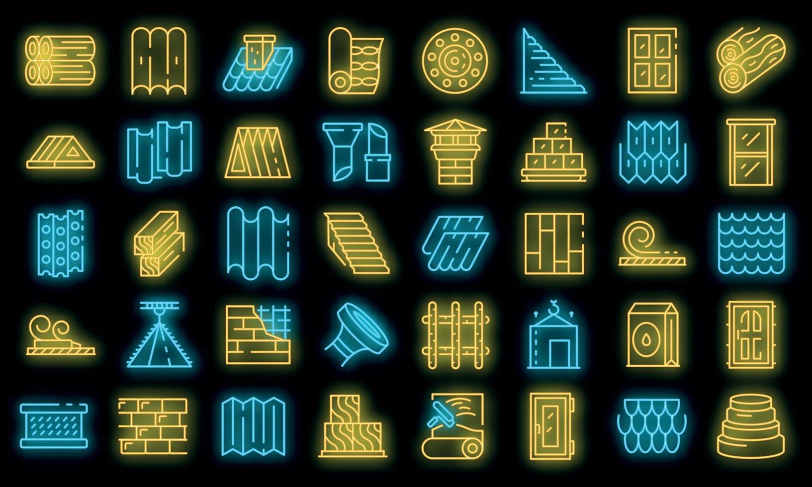 Construction materials icons set vector neon