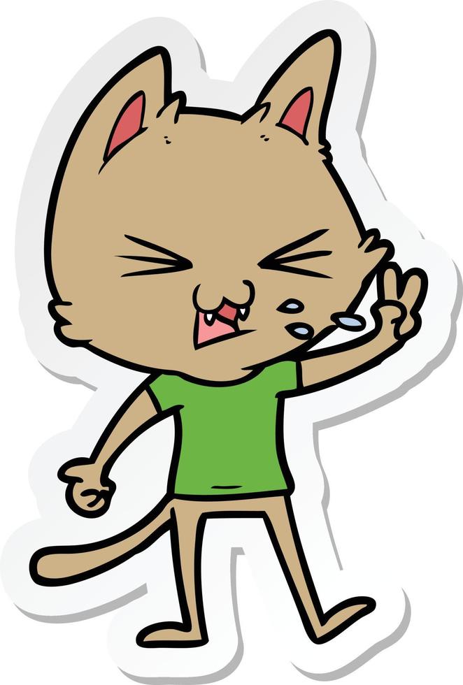 sticker of a cartoon cat hissing vector