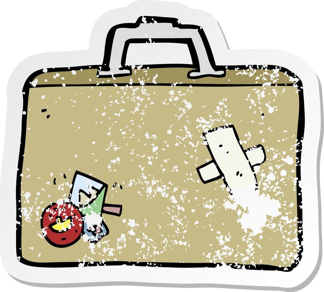 retro distressed sticker of a cartoon luggage vector