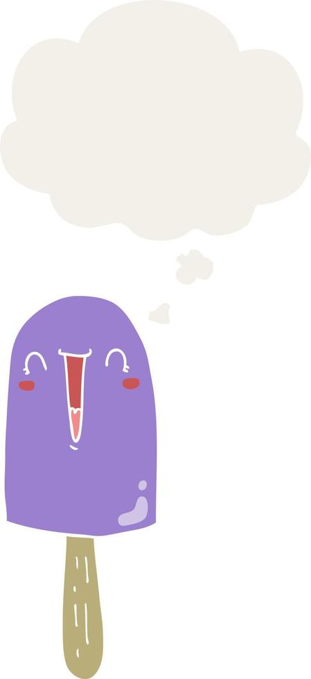 cartoon happy ice lolly and thought bubble in retro style vector