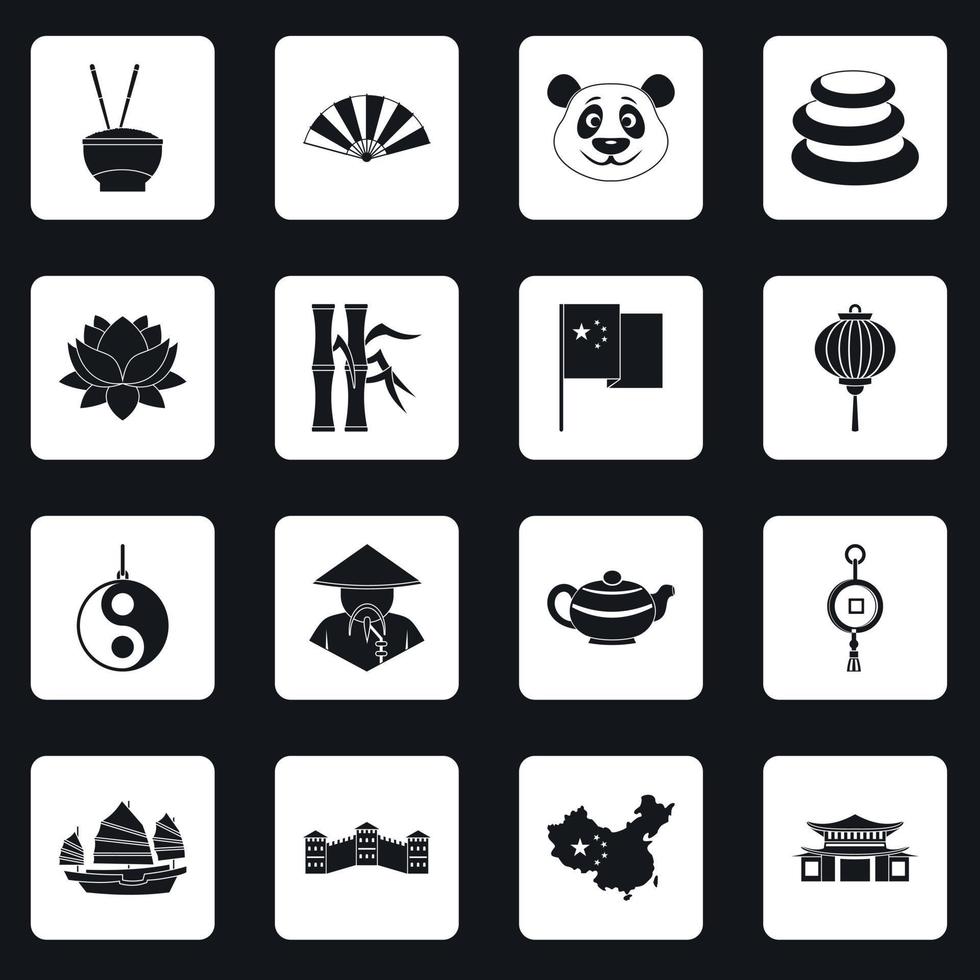 China travel symbols icons set squares vector