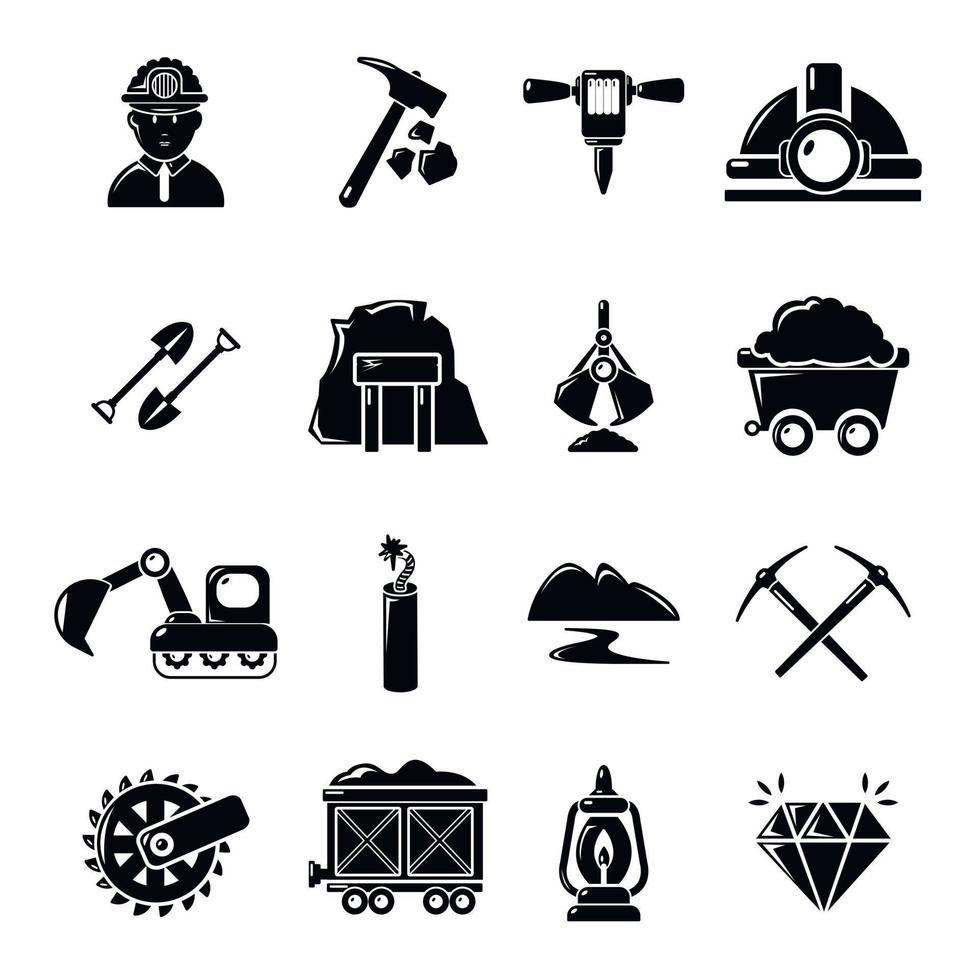 Mining minerals business icons set, simple style vector