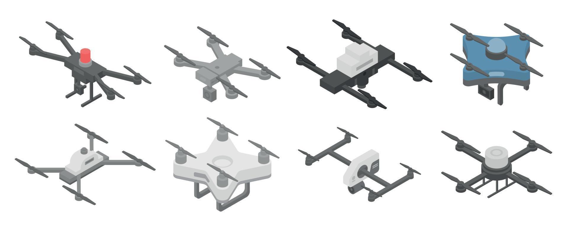 Police drone icons set, isometric style vector