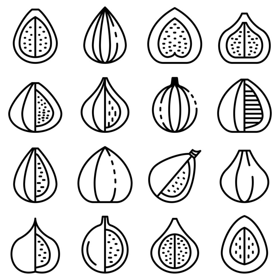 Figs icons set, outline style vector