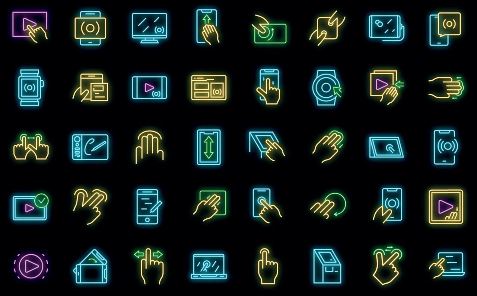 Touchscreen icon outline vector. Phone hand vector neon