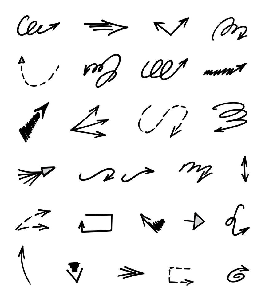 Vector set of hand drawn arrows, elements for presentation