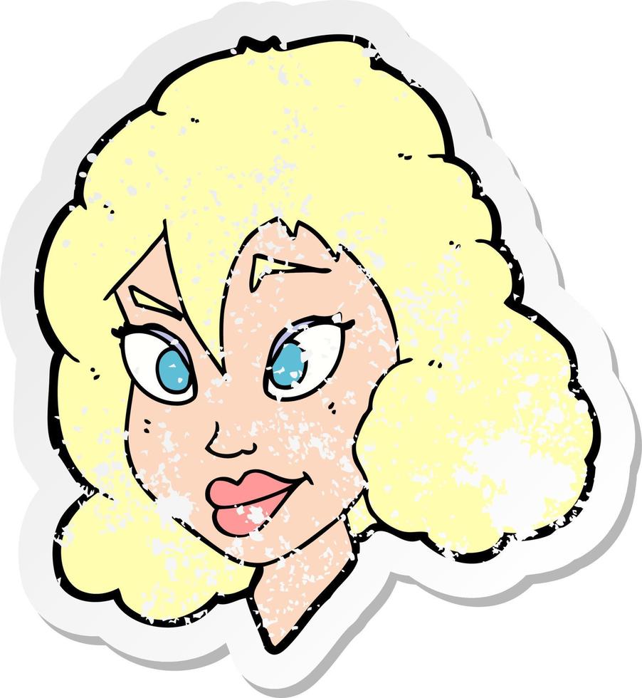 retro distressed sticker of a cartoon pretty woman vector