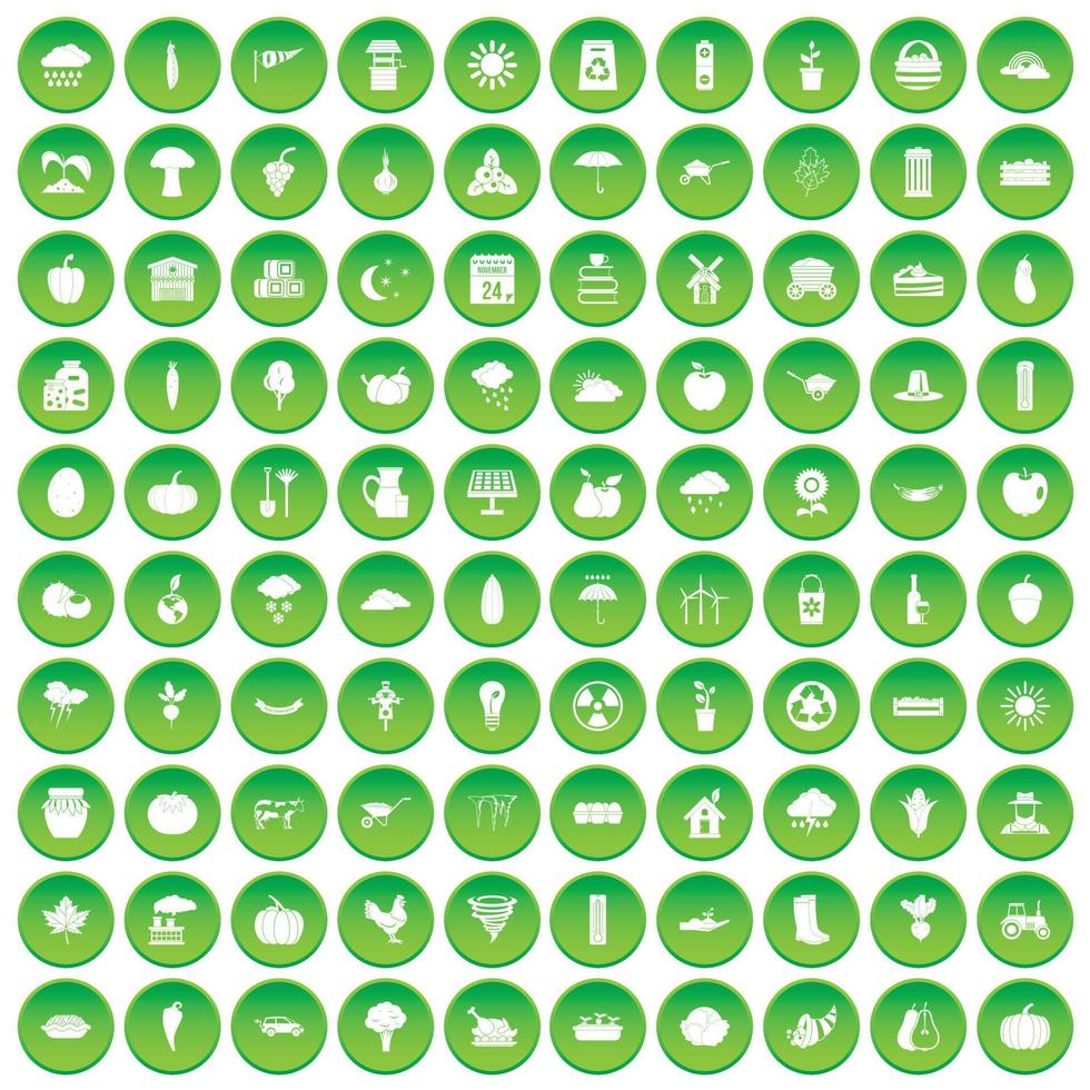 100 pumpkin icons set green circle vector