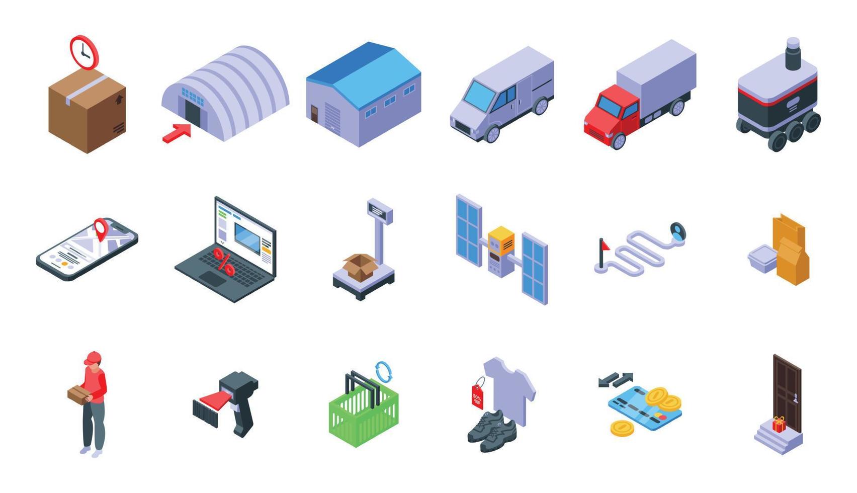 Ordering process icons set, isometric style vector