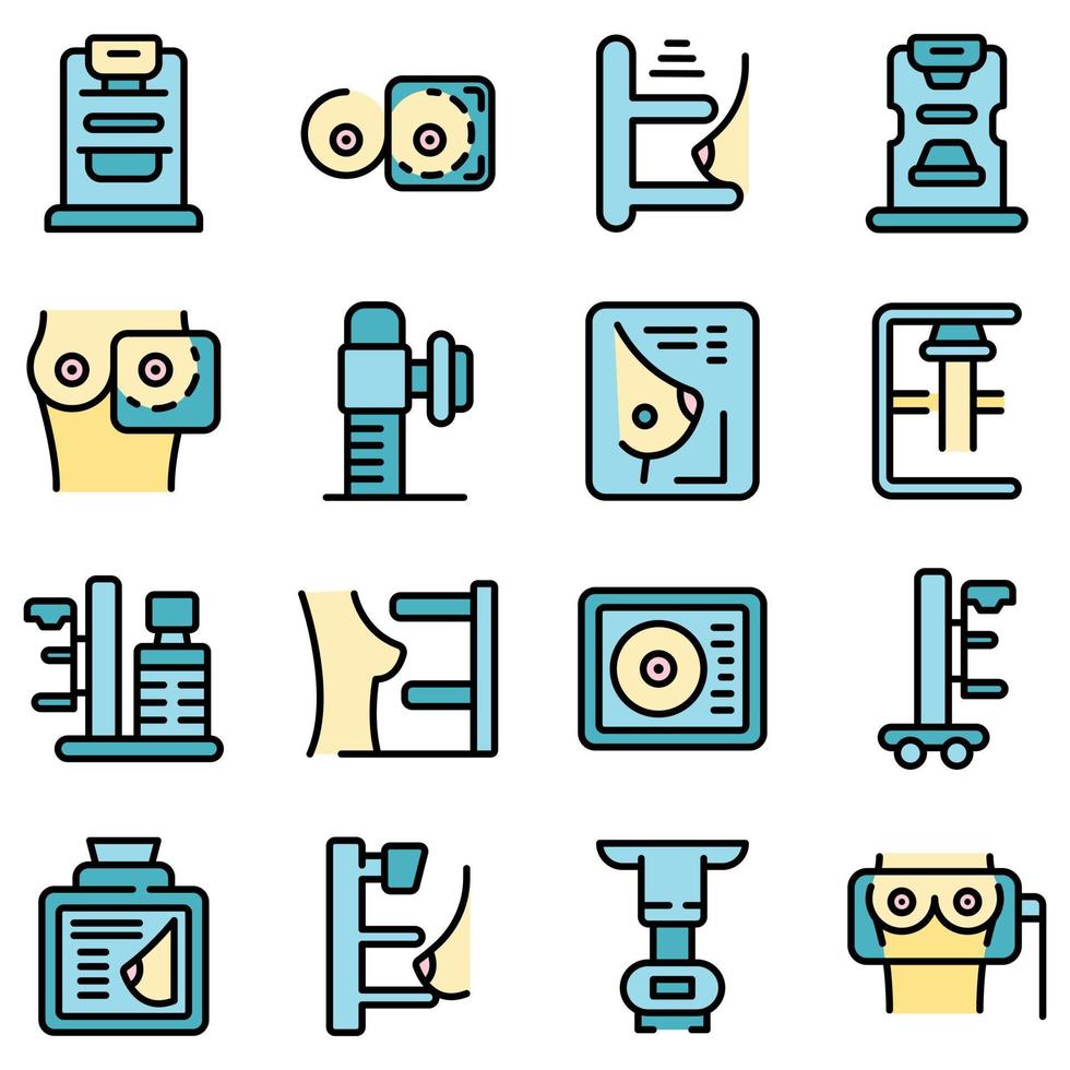 Mammography machine icons set line color vector