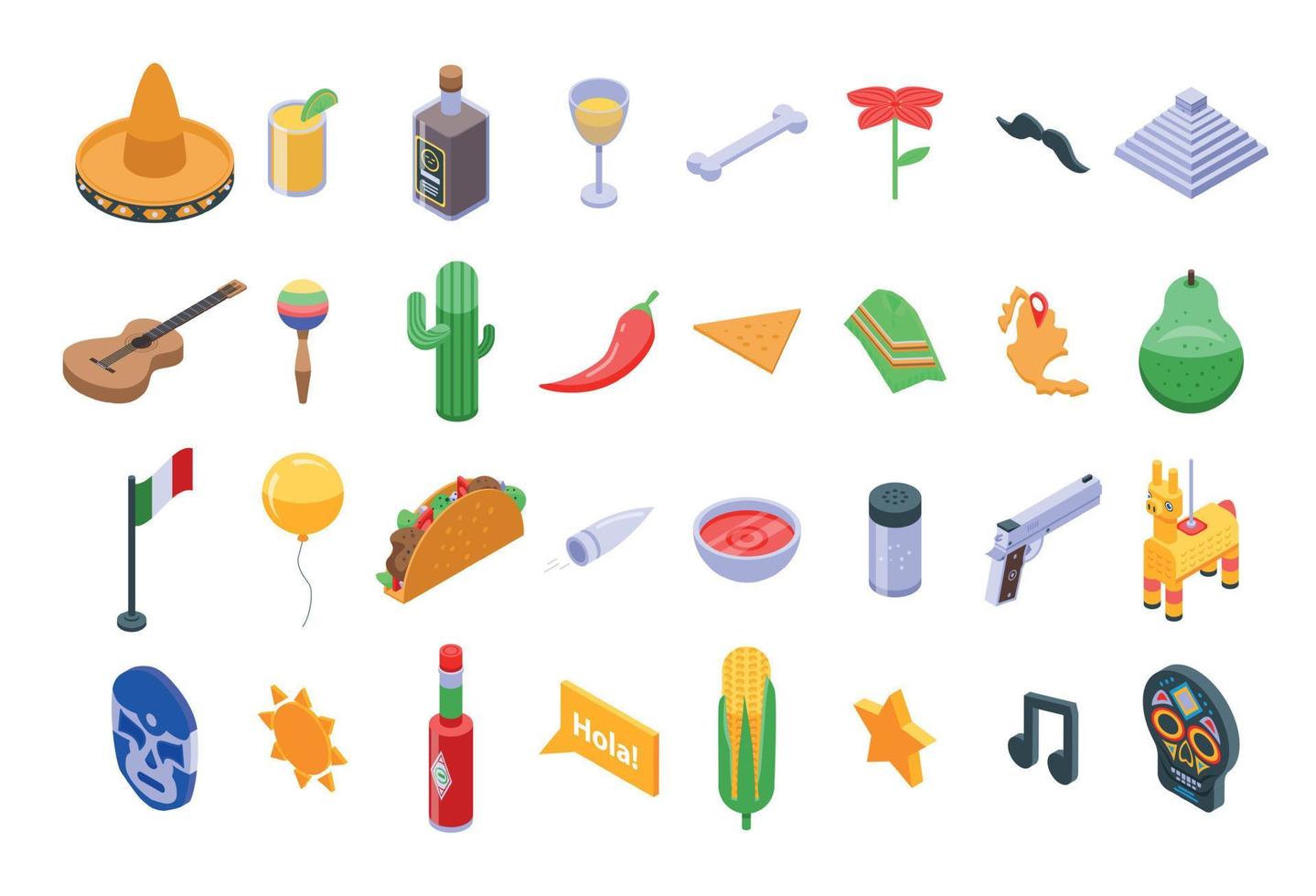 Mexico icons set, isometric style vector