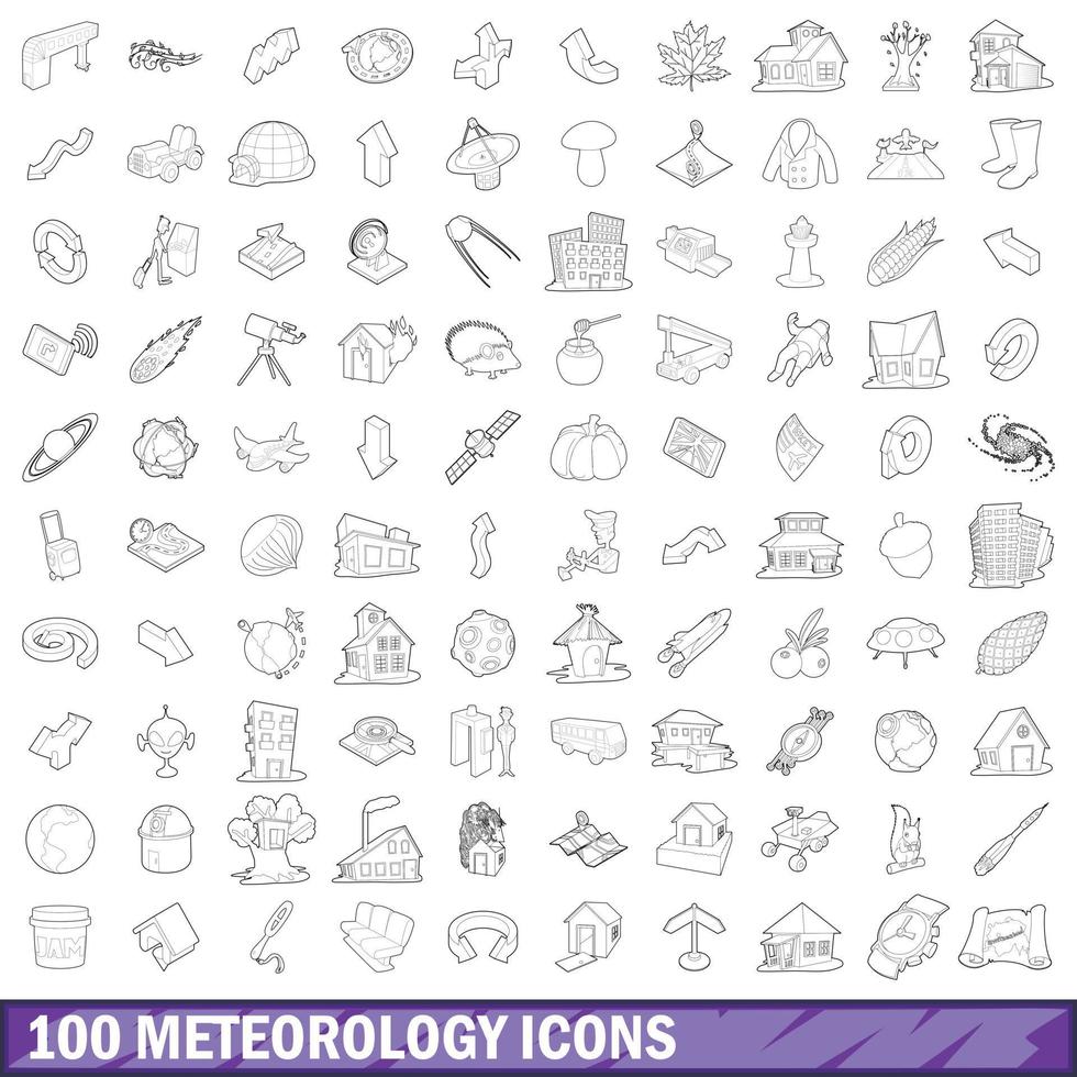 100 meteorology icons set, outline style vector