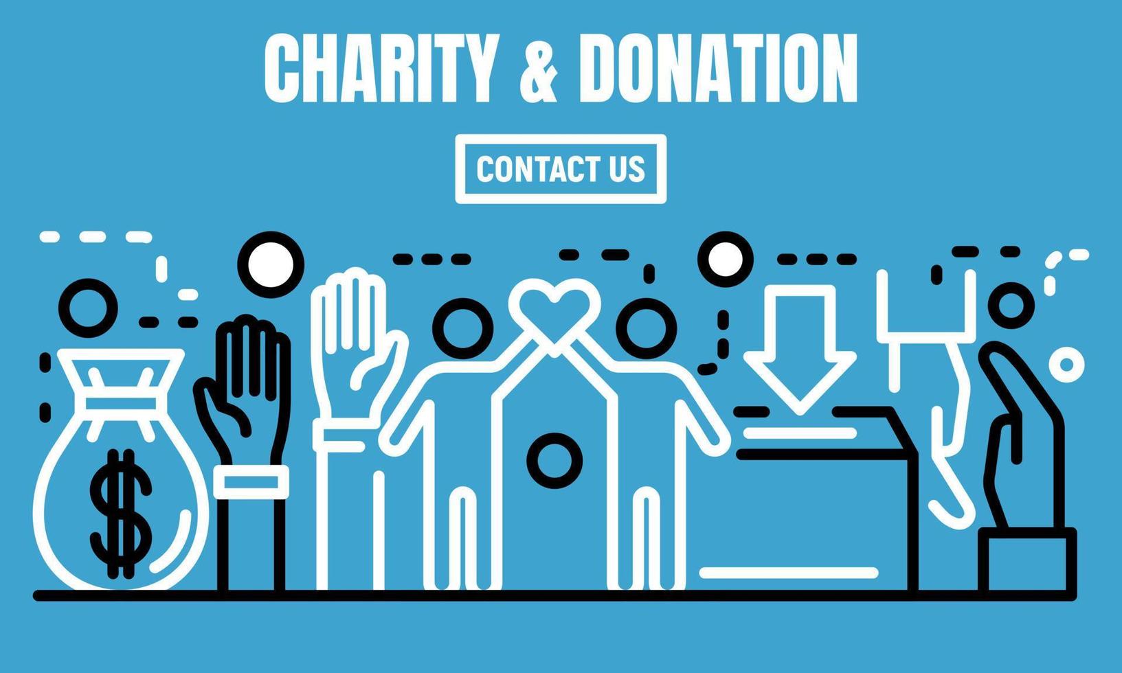 Charity and donation banner, outline style vector