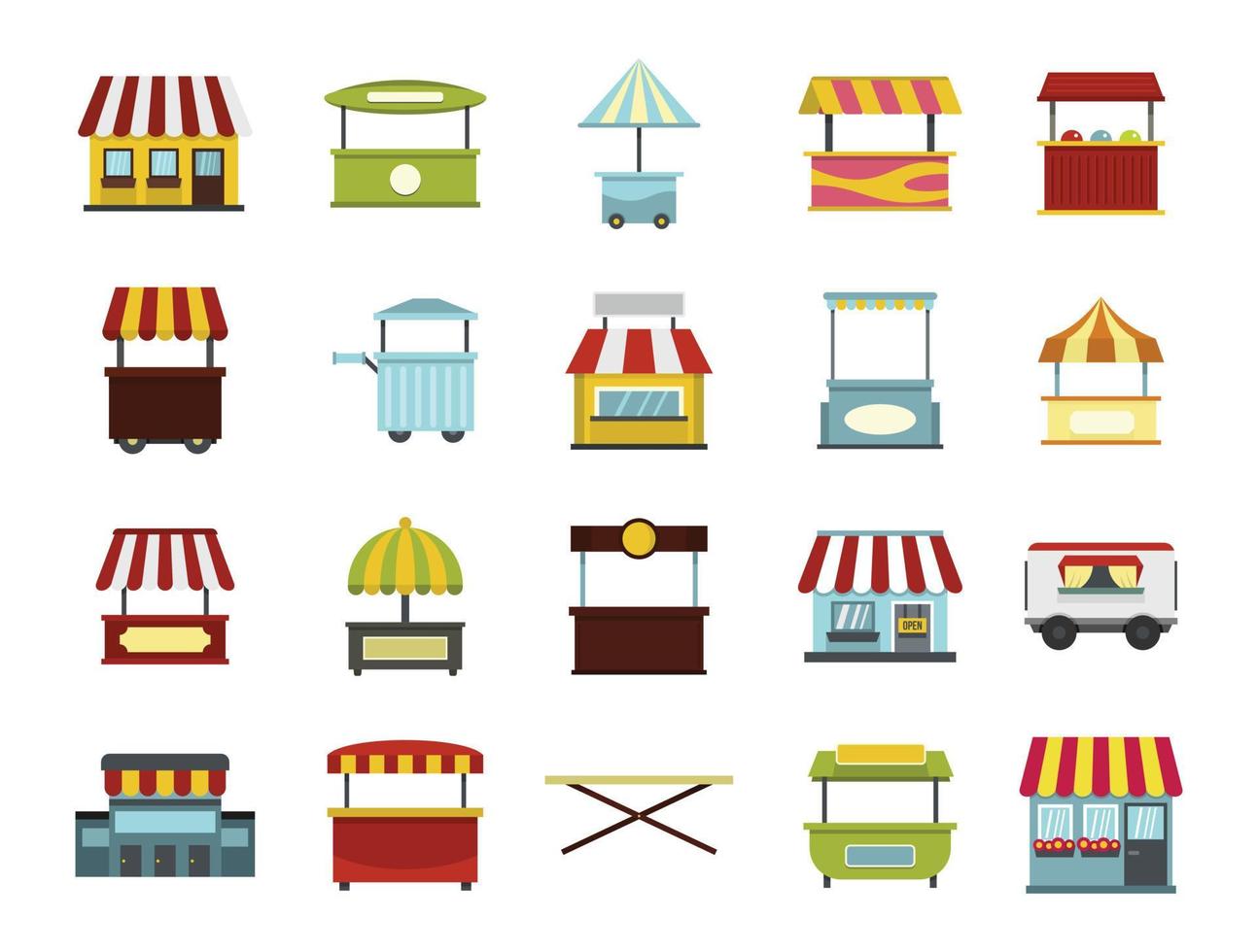 Street market icon set, flat style vector