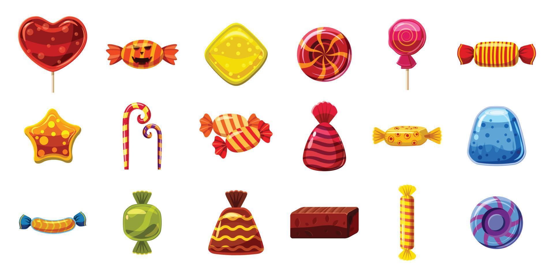 Candy icon set, cartoon style vector