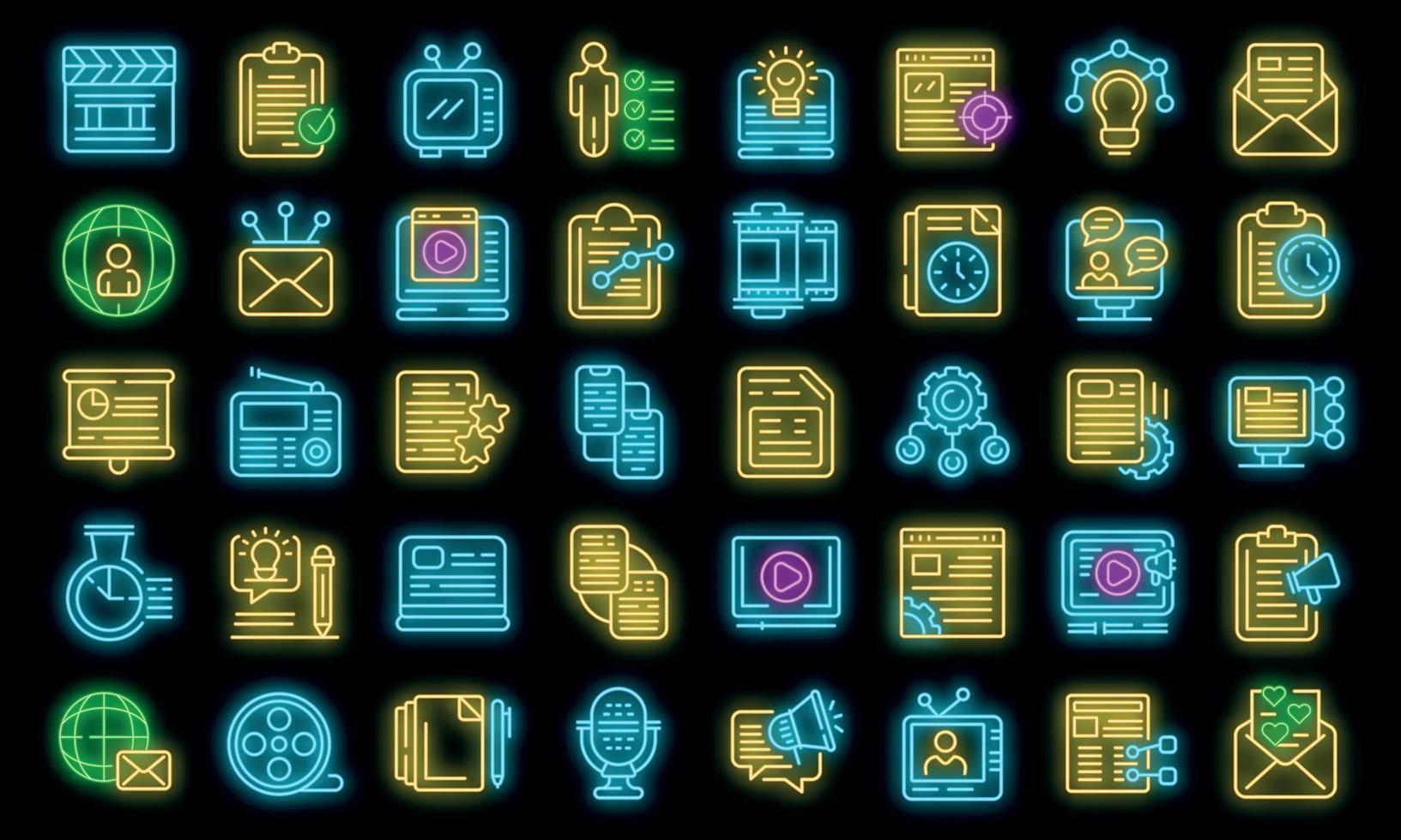 Social project icons set vector neon