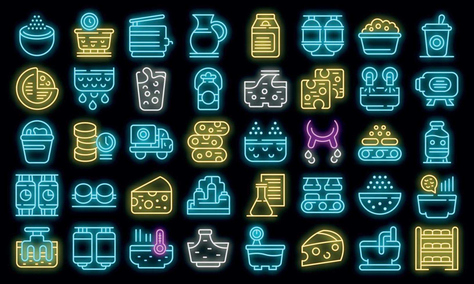 conjunto de iconos de producción de queso neón vectorial vector