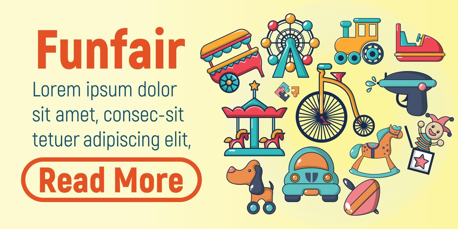 Funfair concept banner, cartoon style vector