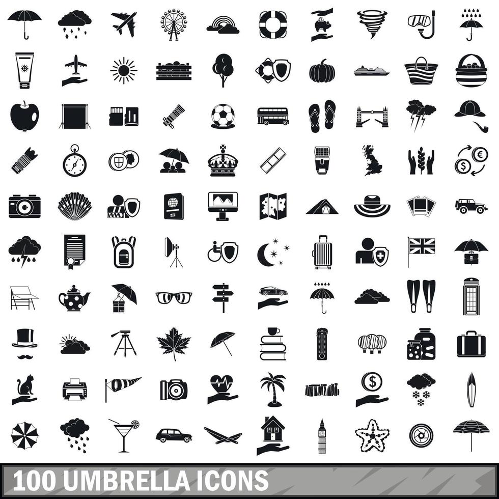 100 umbrella icons set, simple style vector