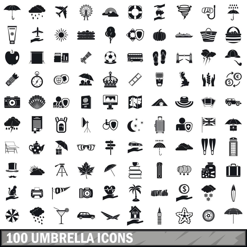 100 iconos de paraguas, estilo simple vector