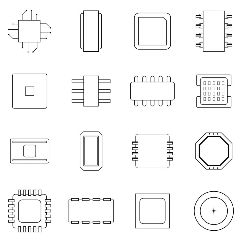 Computer chips icon set outline vector