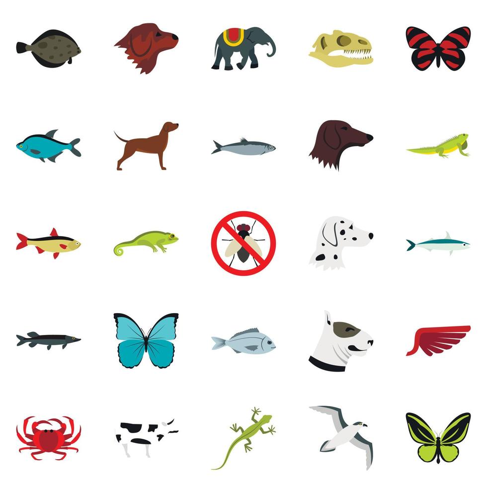 Wild animals icons set, flat style vector