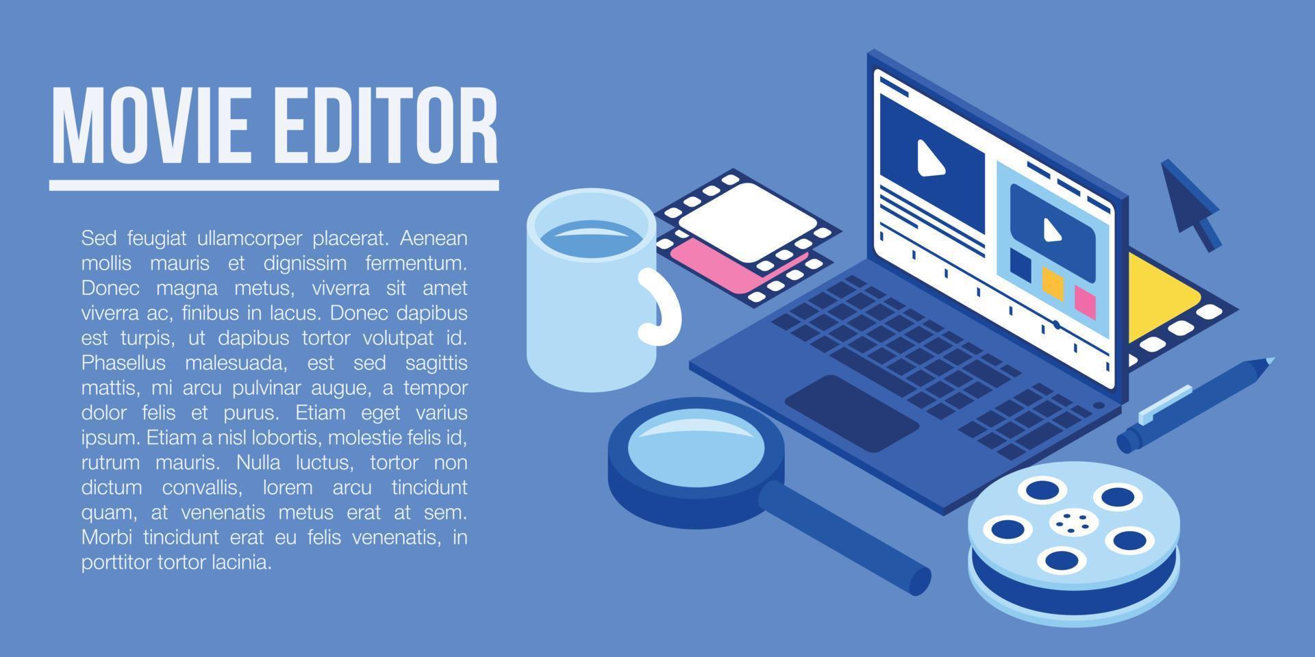 Movie editor concept banner, isometric style vector