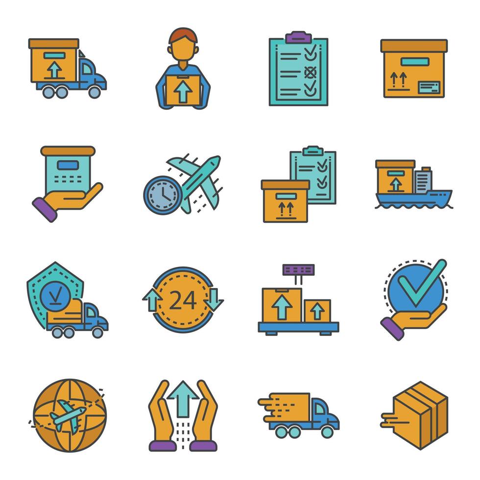 Parcel dellivery icon set, outline style vector