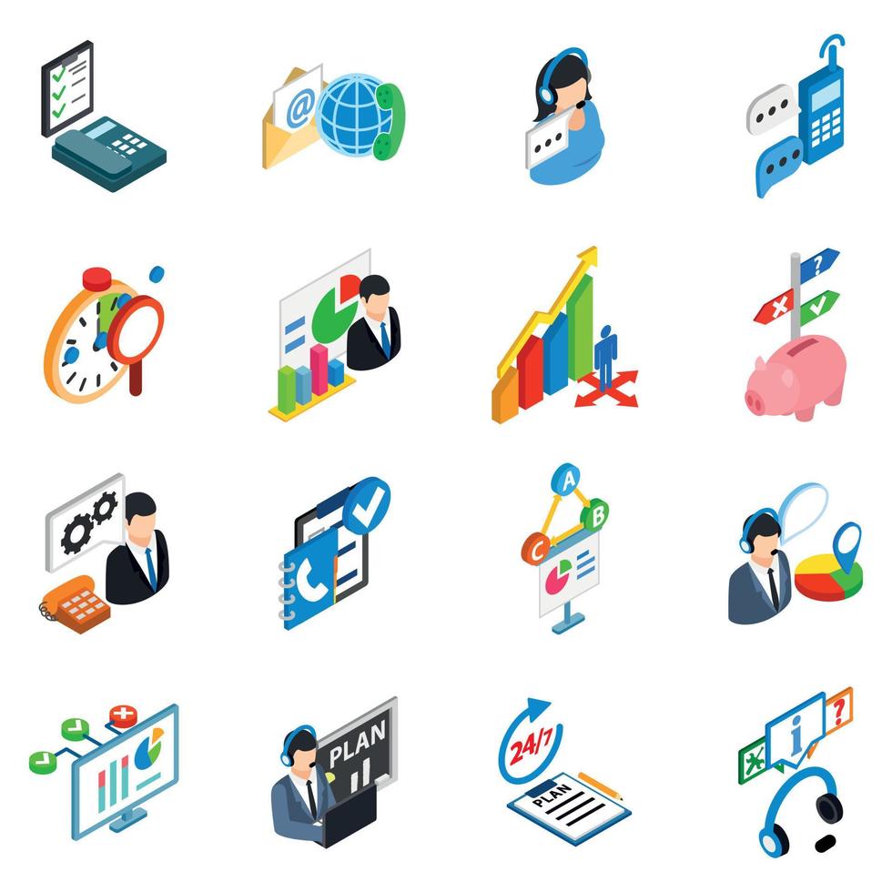 Service support icons set, isometric style vector