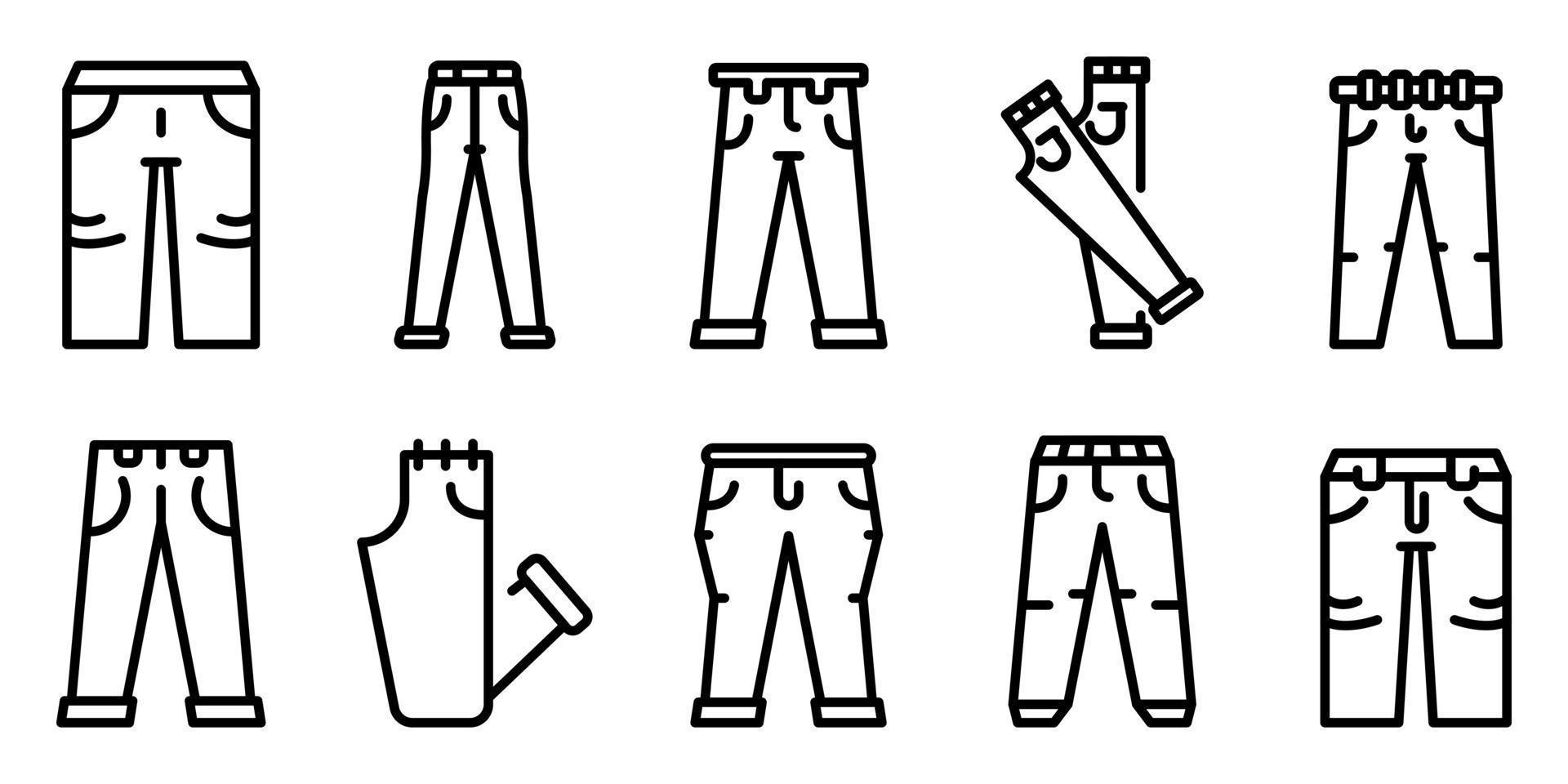conjunto de iconos de jeans, estilo de esquema vector