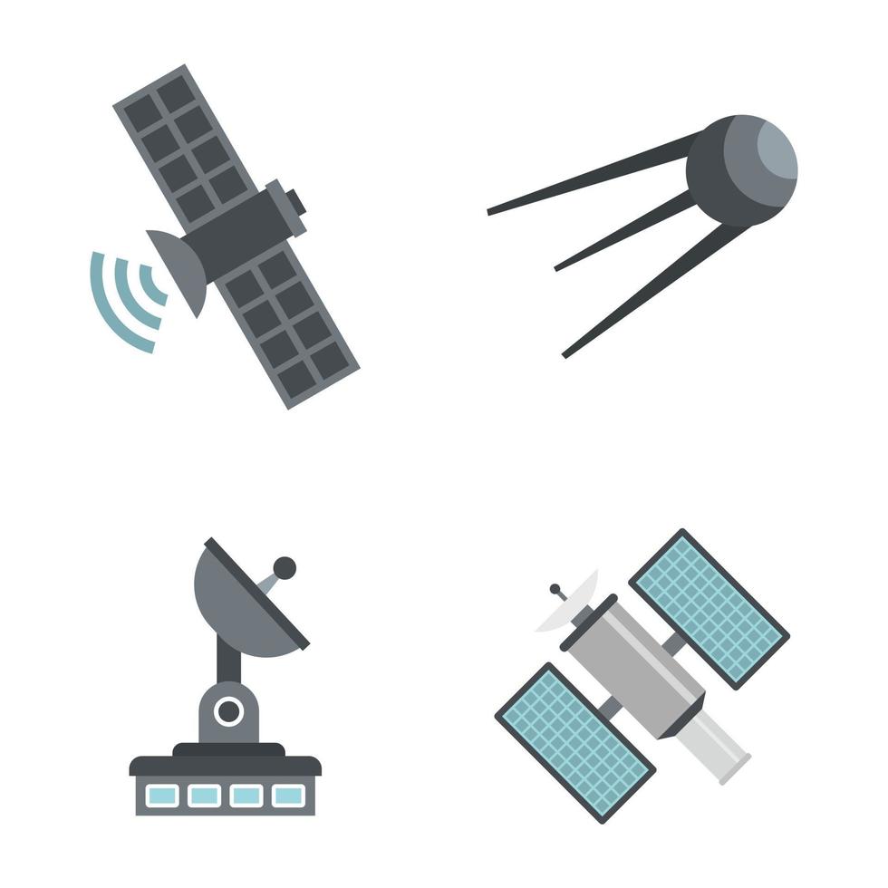 conjunto de iconos de satélite, estilo plano vector