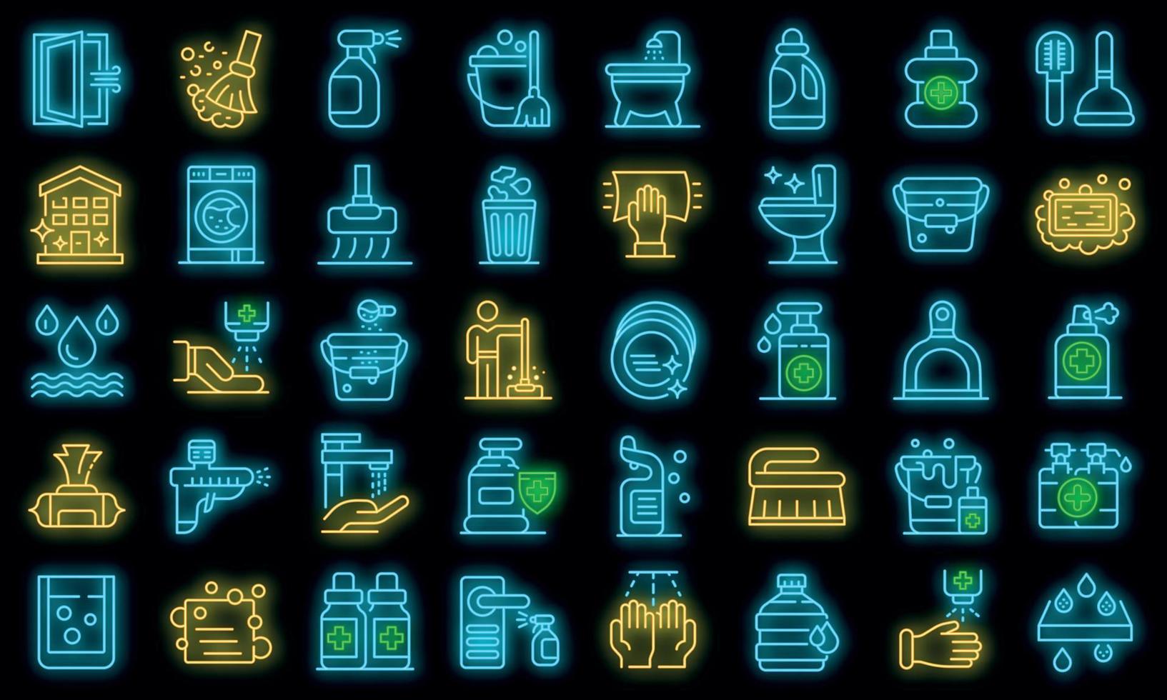 Disinfection icons set vector neon