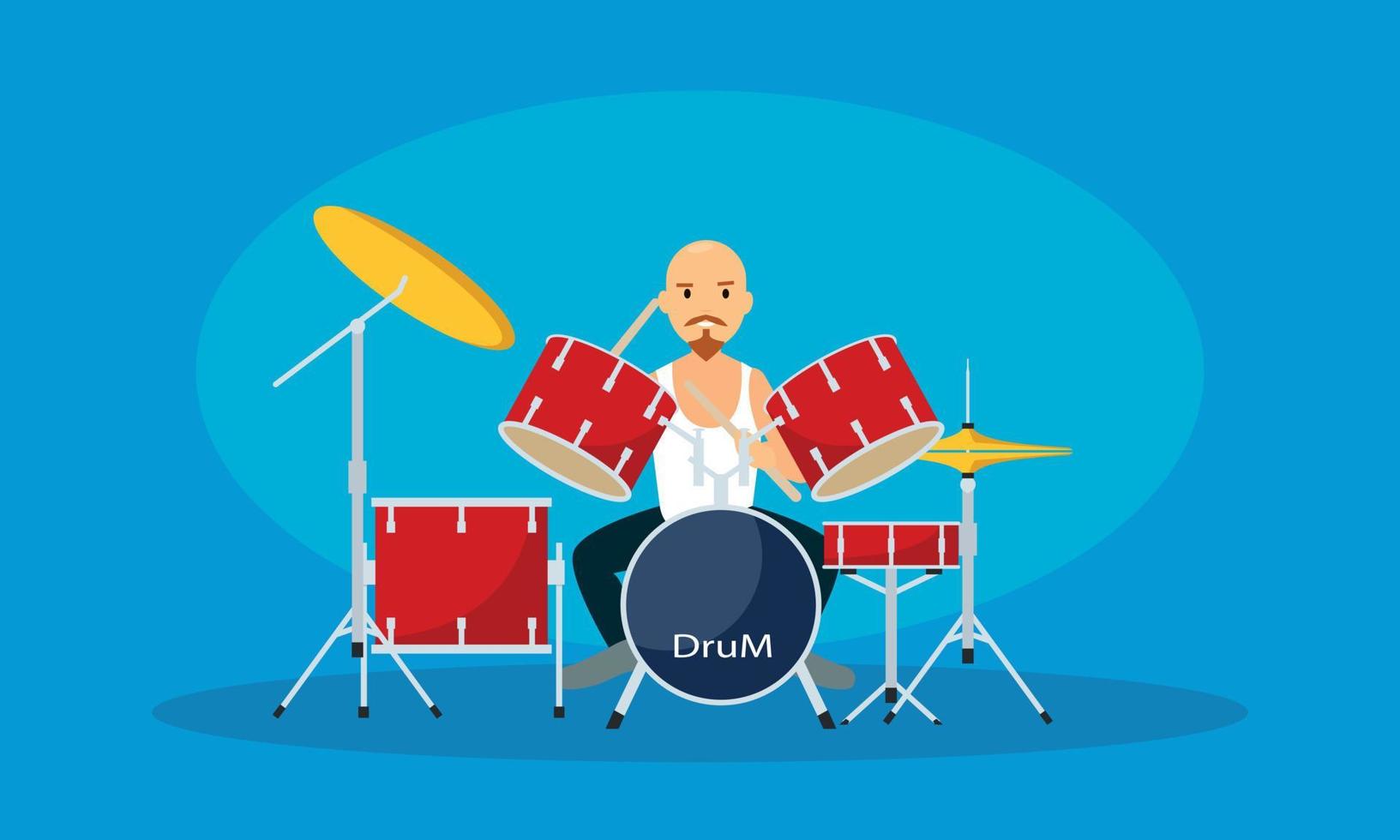 Man play at drums banner, flat style vector