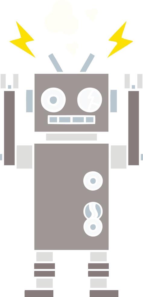 flat color retro cartoon malfunctioning robot vector