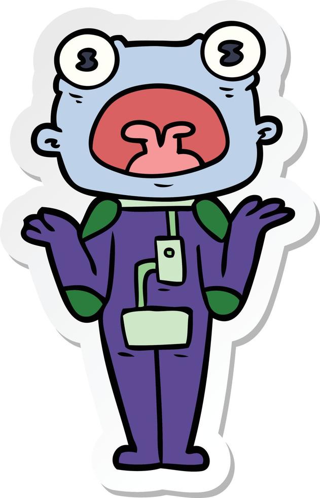 sticker of a cartoon weird alien shrugging shoulders vector