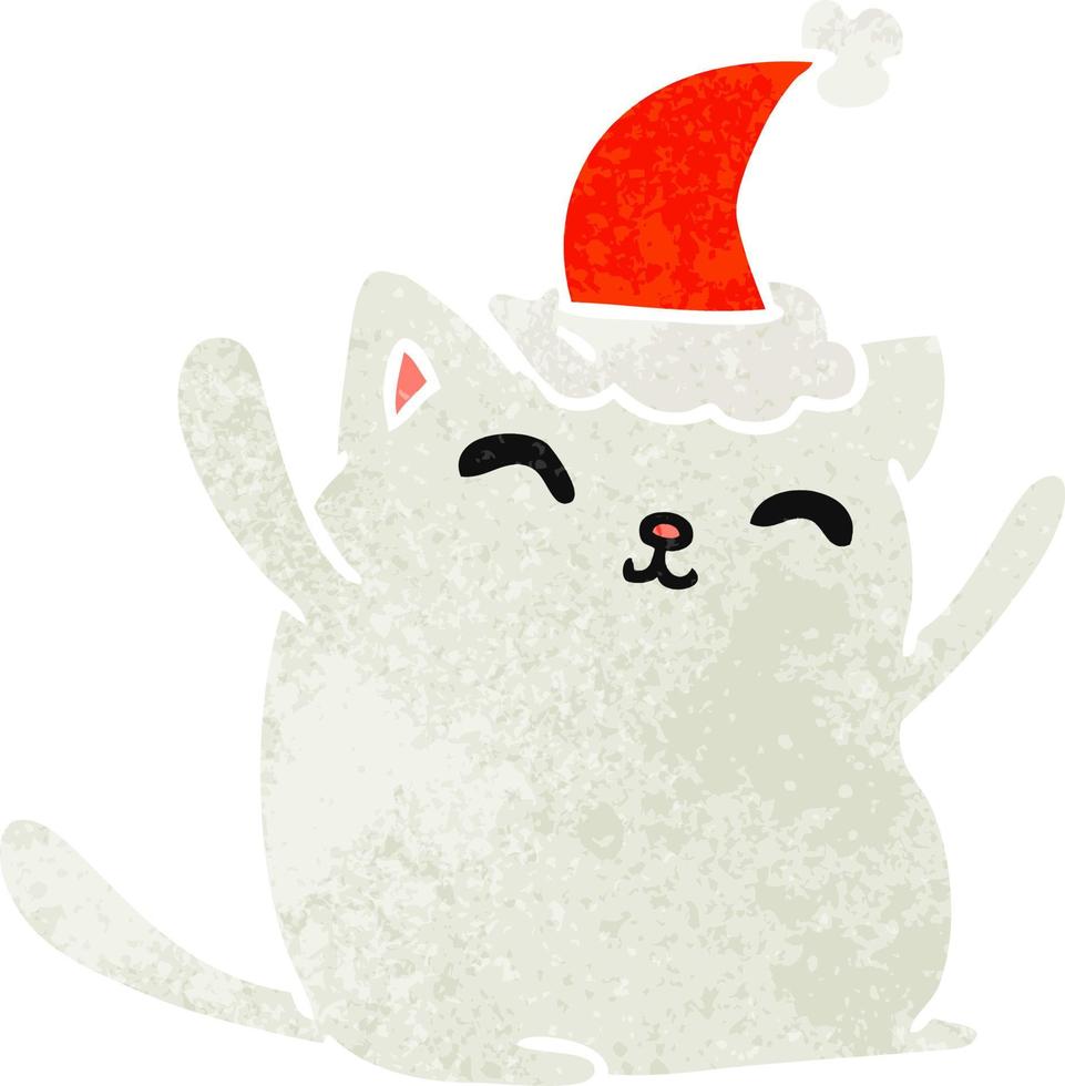 dibujos animados retro de navidad de gato kawaii vector