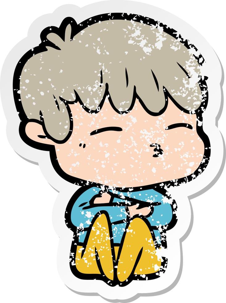 distressed sticker of a cartoon curious boy vector