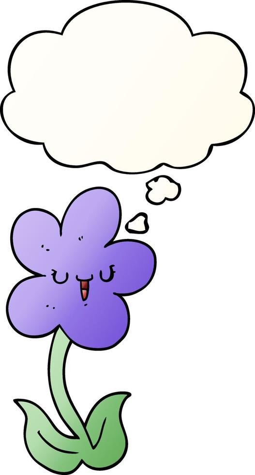 cartoon flower with happy face and thought bubble in smooth gradient style vector