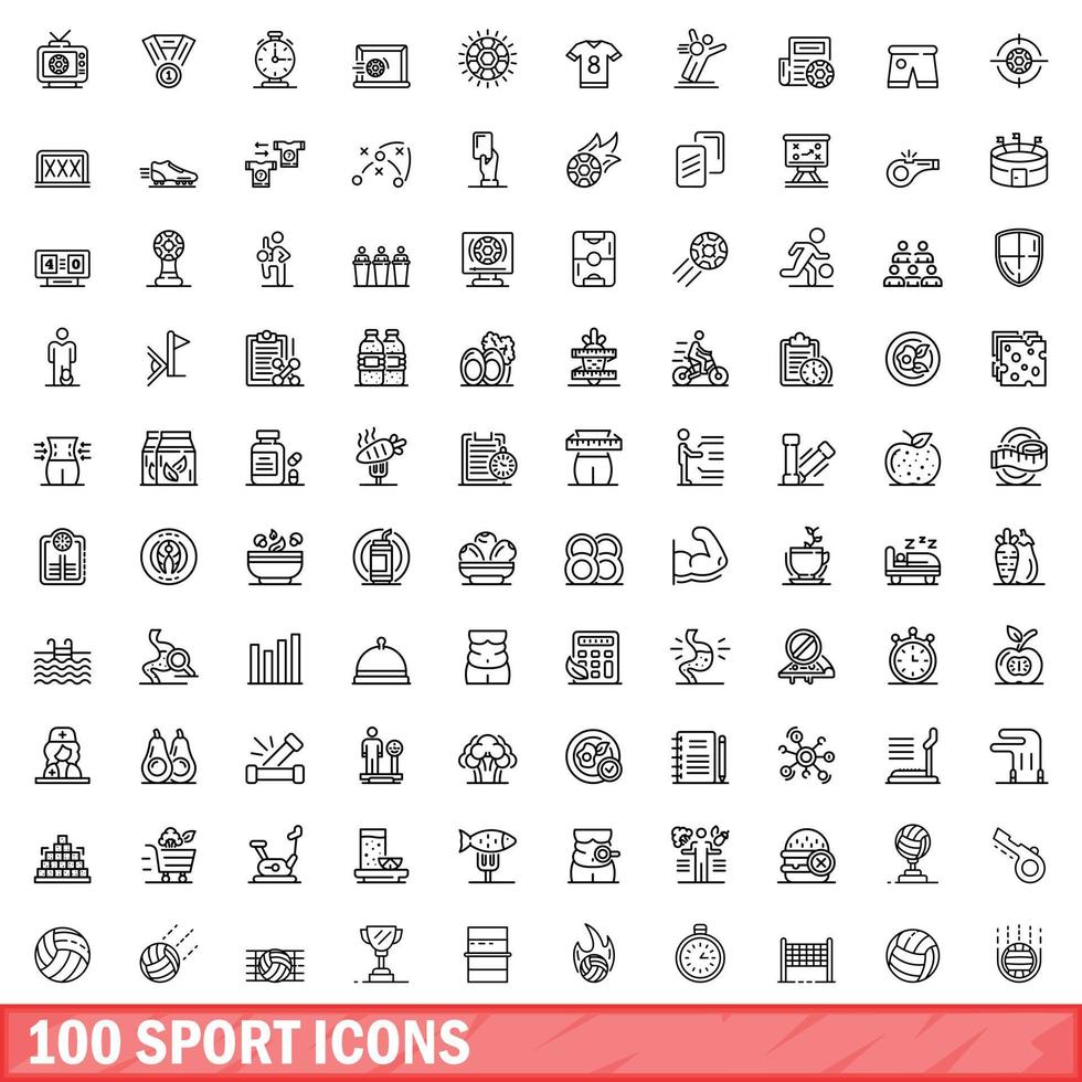 100 iconos deportivos, estilo de esquema vector